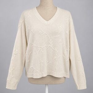 Vintage Y2K 100% Linen Embroidered Sweater Size M White Lightweight Fairy Layer